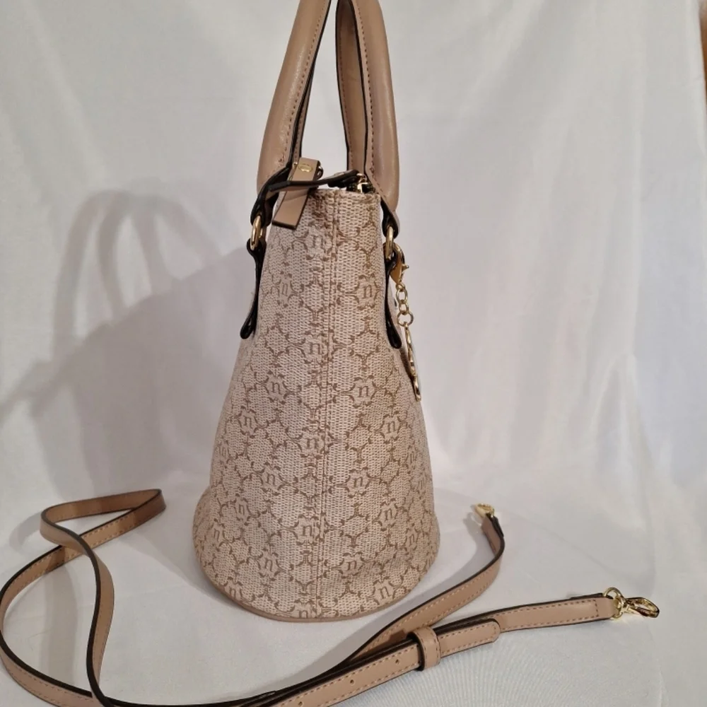 Neutral Monogram Tote Bag with Floral Charm - Picture 4 of 8